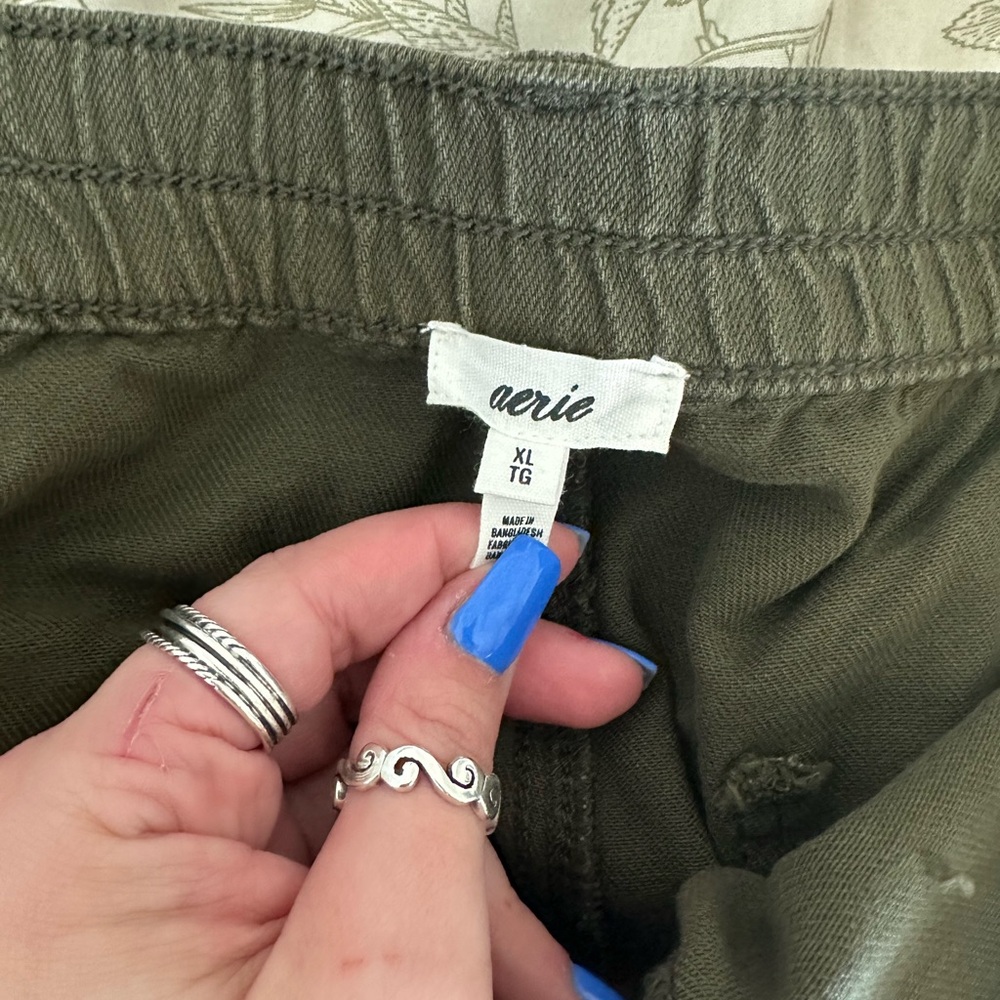 Aerie Olive Green Distressed Women Shorts - Picture 3 of 3